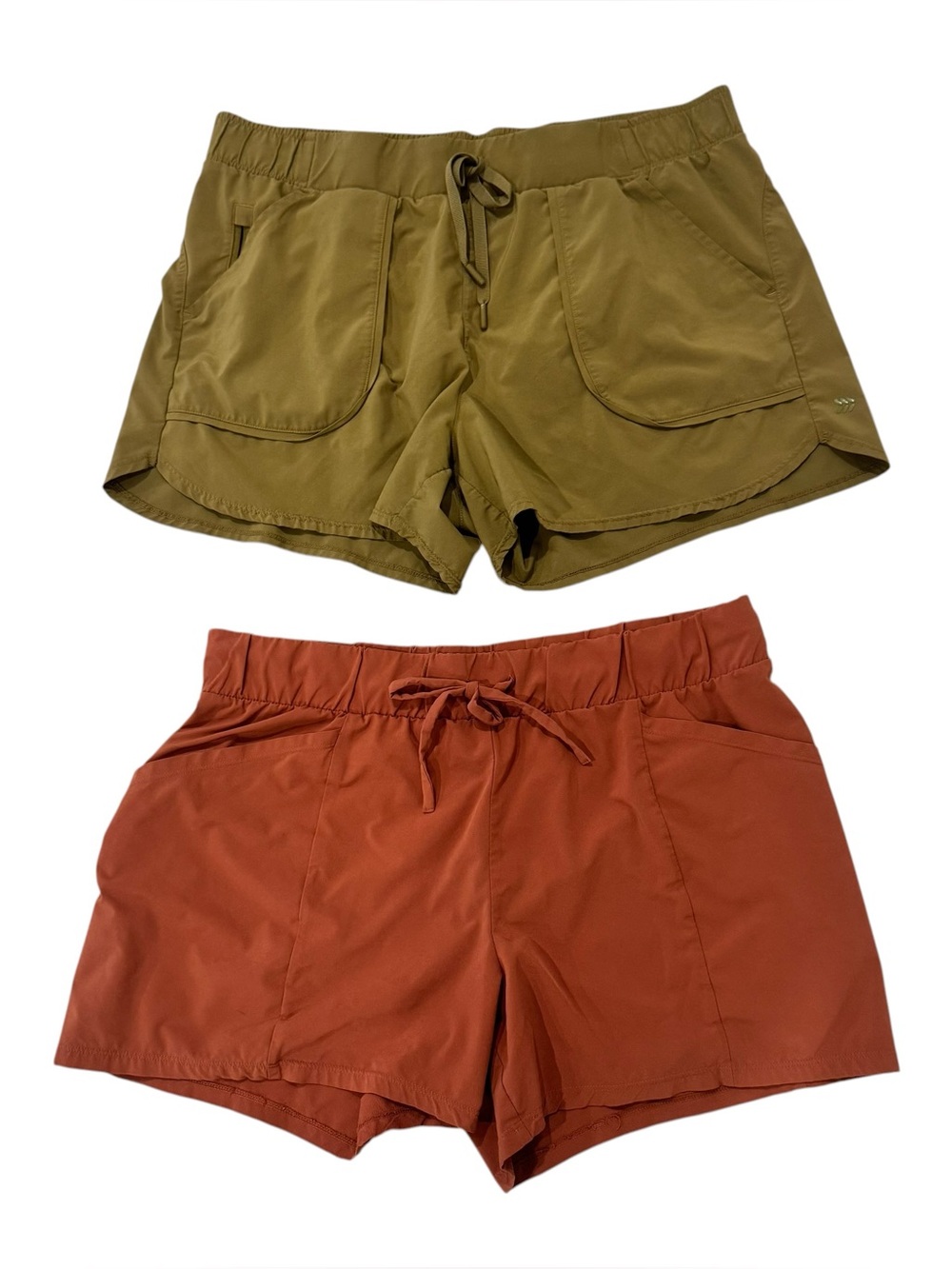 All In Motion Athletic Shorts Lot Olive Green Terracotta Orange Drawstring Large